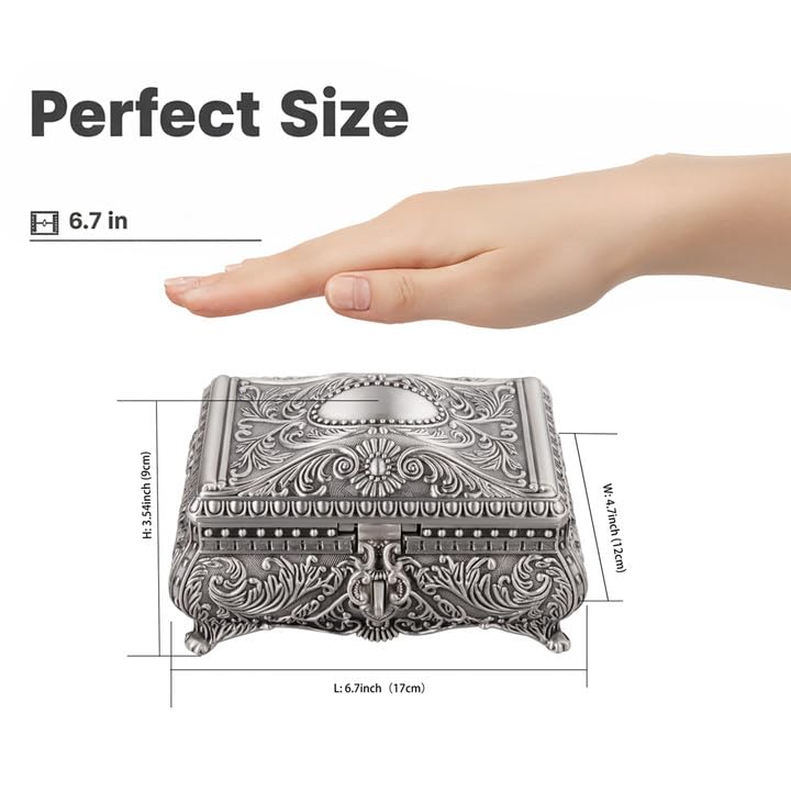 Feyarl Vintage Jewelry Trinket Box Earring Ring Treasure Chest Case Necklace Organizer Storage Decorative Keepsake Box for Girl Woman Christmas Gift Home Deco(6.7 x 4.7 x 3.5 inch) - Image 2